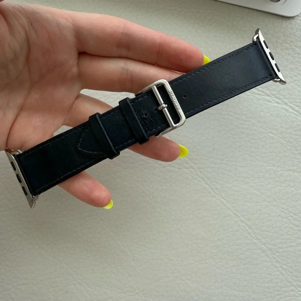 Hermes Navy Single Tour Leather 45mm Apple Watch Band - Picture 5 of 12
